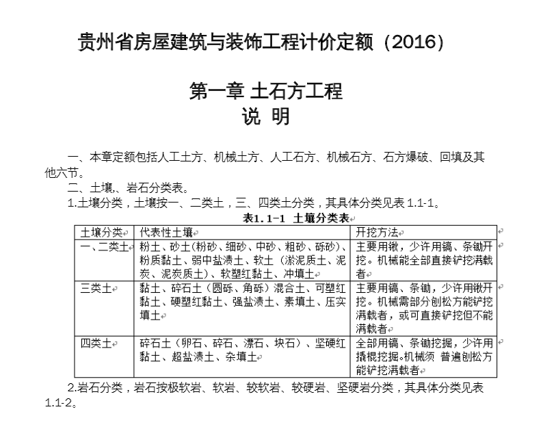 贵州省房屋建筑与装饰工程计价定额(2016)章节说明